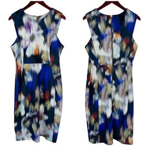 Calvin Klein sheath midi dress colorful abstract floral career business 12